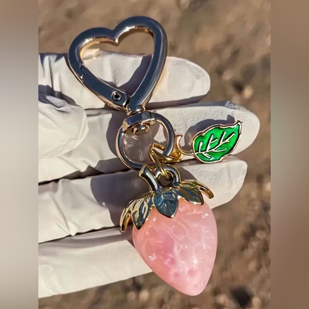 Pink Strawberry Bag Charm/Keychain with Heart Clip!